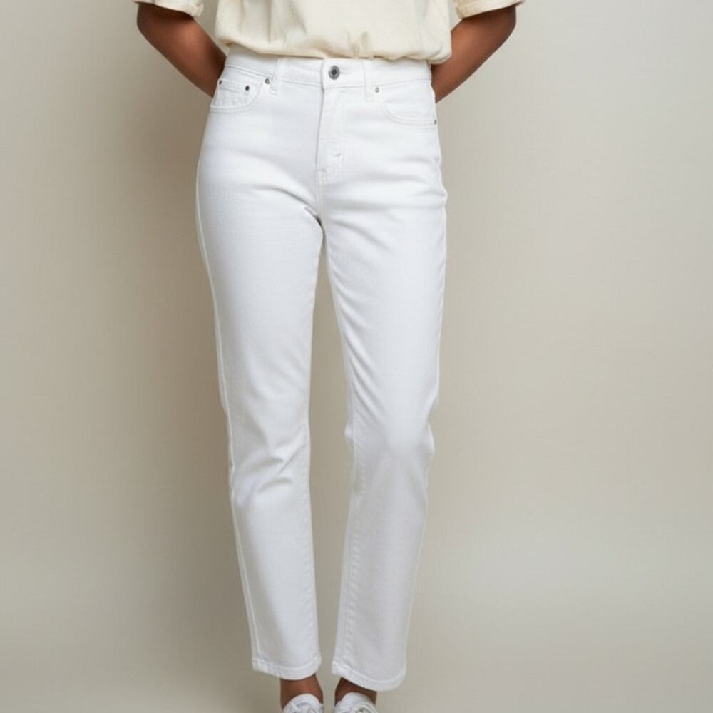Zara Straight Leg High Rise Stretch Casual Ankle Cropped Denim Jean Zip 36 White